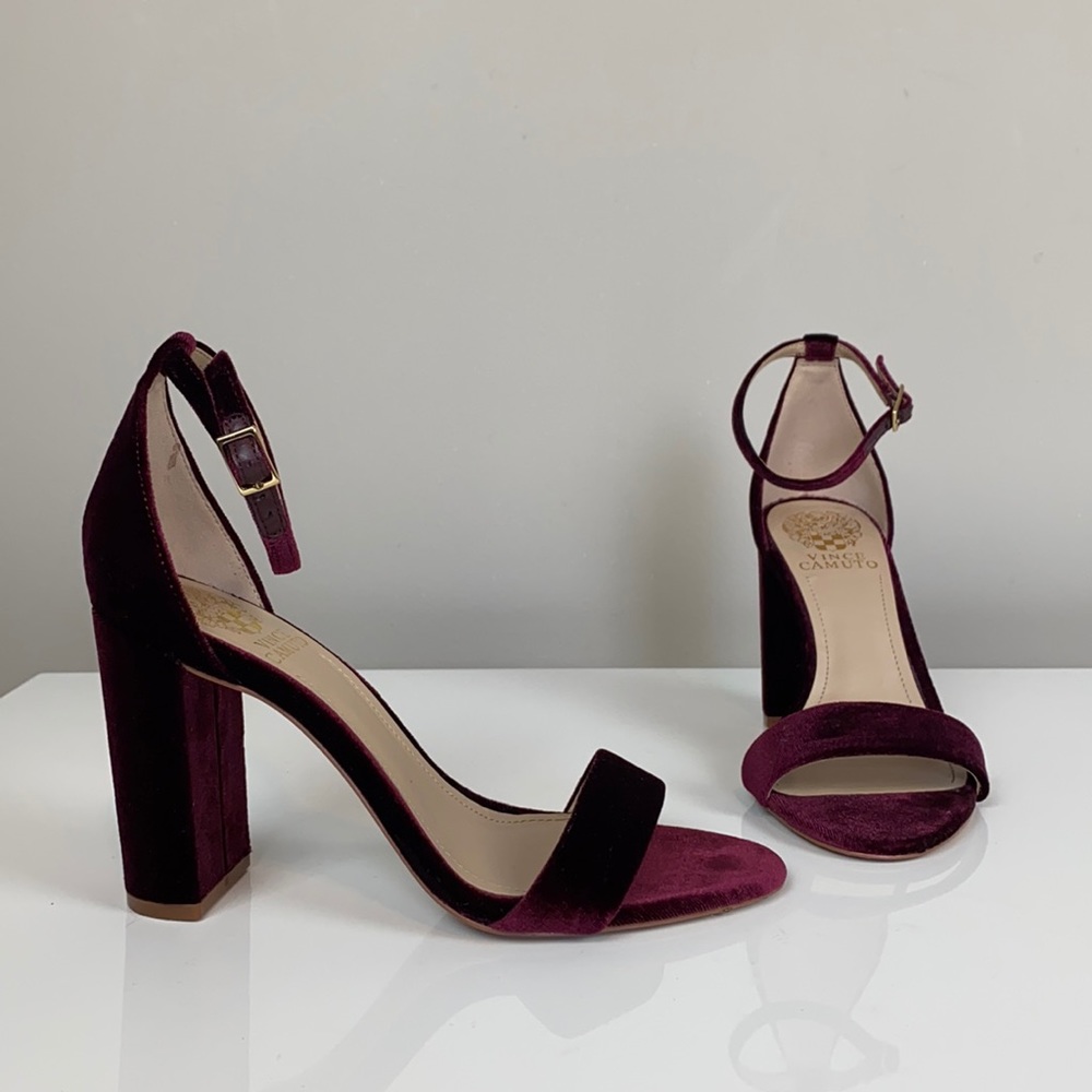 Vince Camuto Women's Ankle Strap Block Heel Sandals in Deep Wine